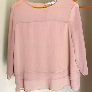 Pale blush 3/4 sleeve sheer blouse